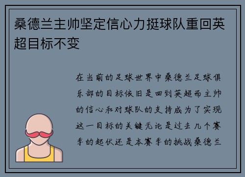 桑德兰主帅坚定信心力挺球队重回英超目标不变